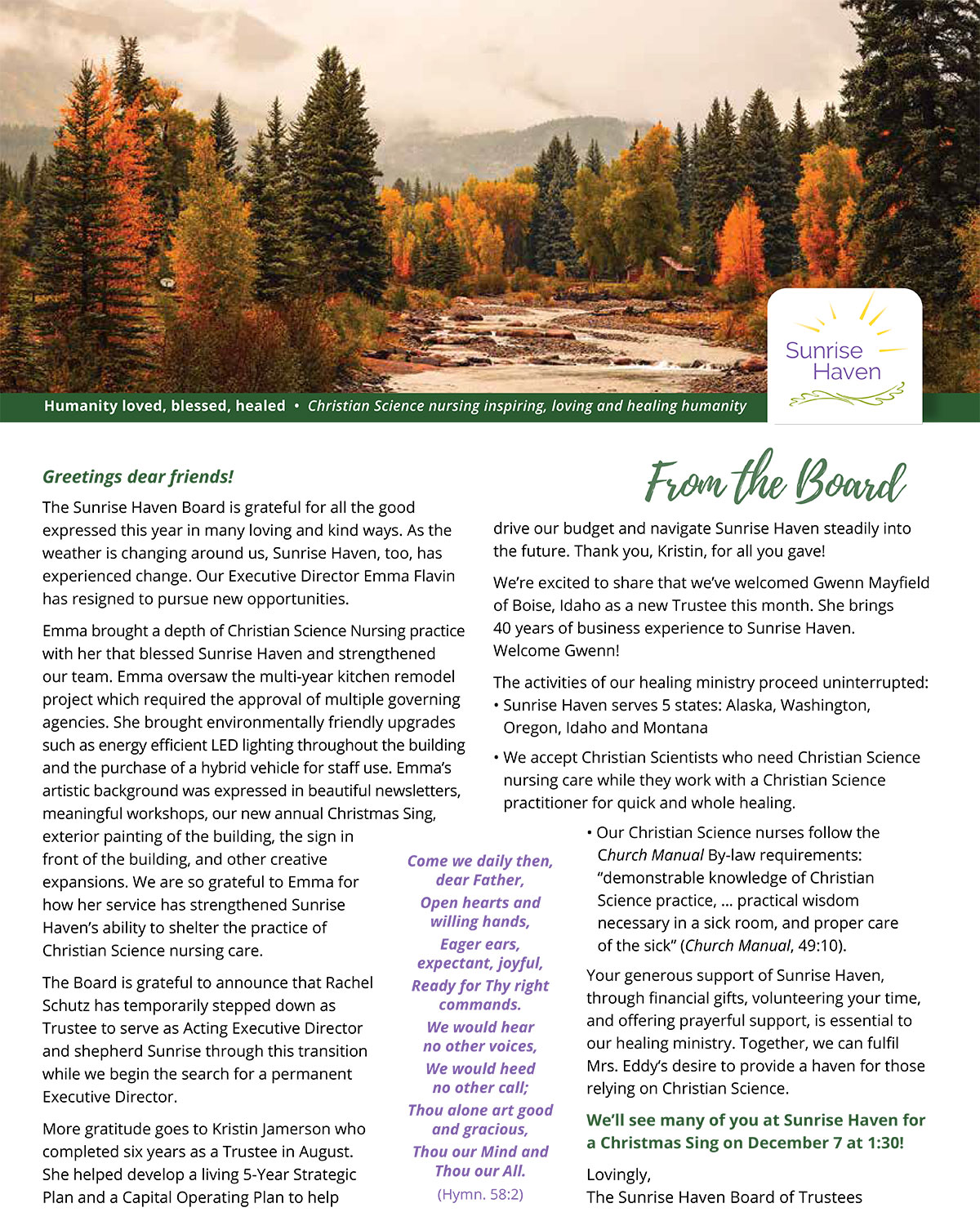 Sunrise Haven Fall 2024 Newsletter image